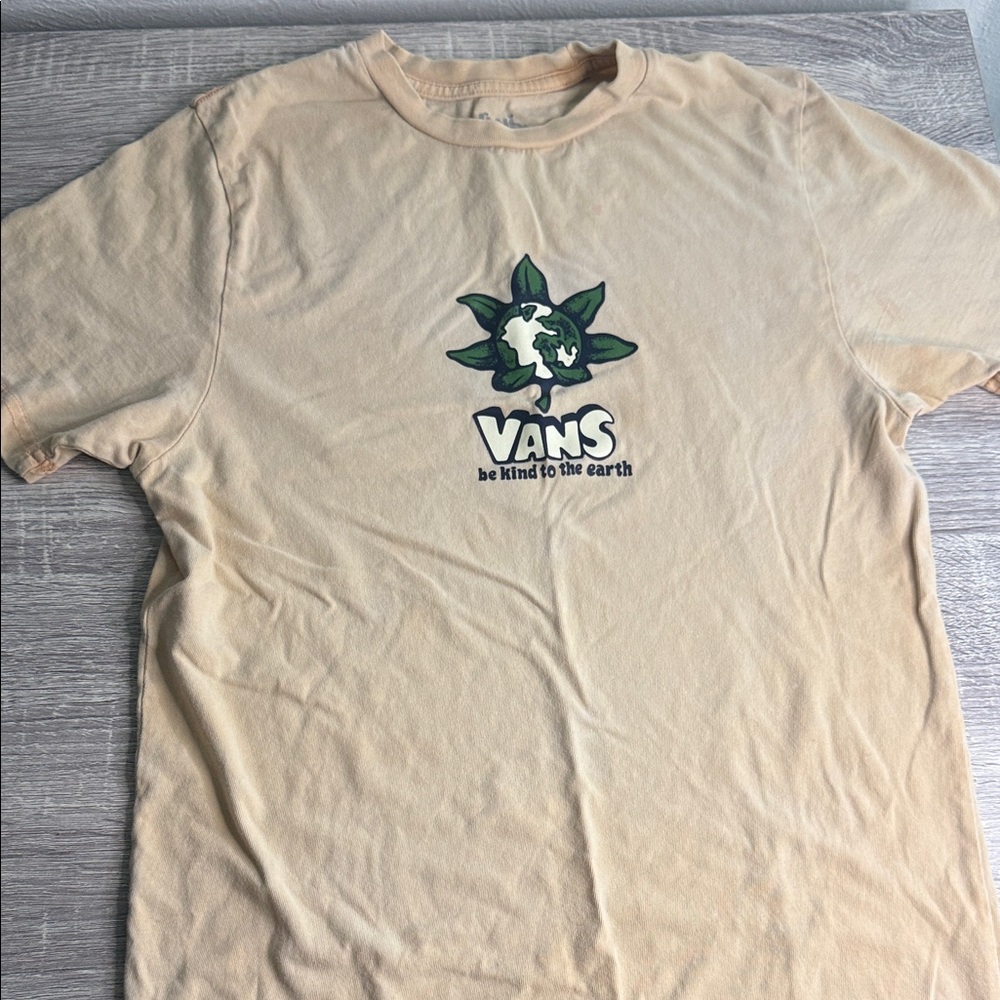 Vans Beige Short Sleeve Graphic Tee with Green Earth Motif